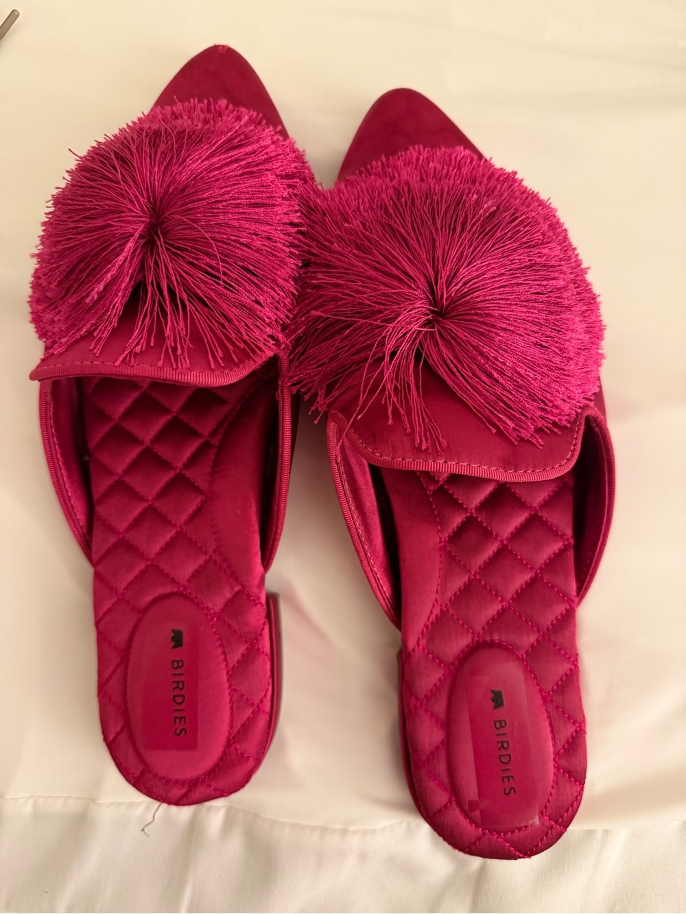 Birdies Hot Pink Quilted Slide with Pom Pom